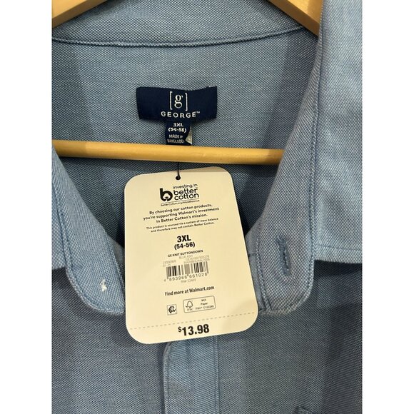 NWT Mens George Light Blue Button-Down Short Sleeve Shirt 3XL Cotton Blend - Picture 3 of 4